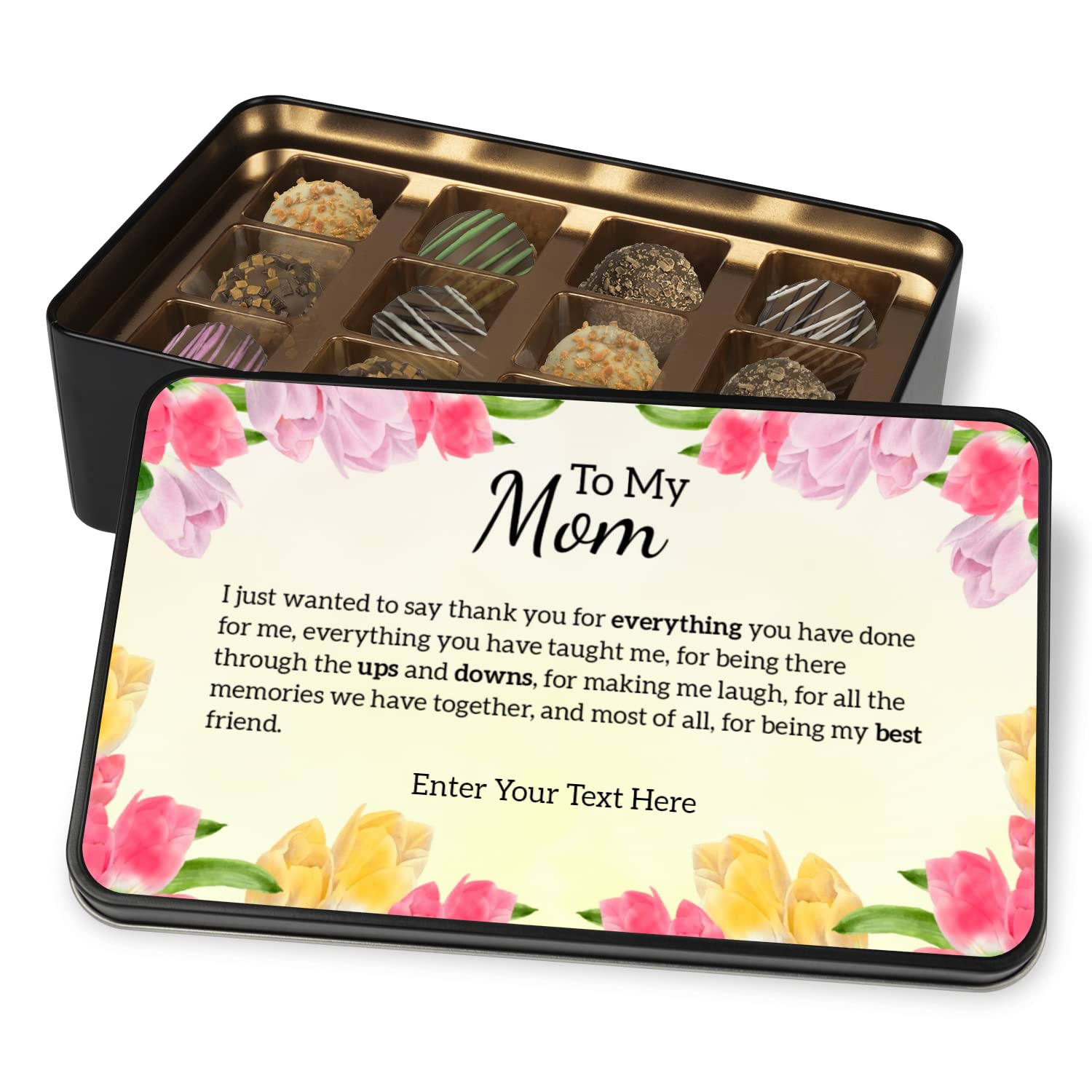 To My Mom Personalized Handmade Chocolates In Keepsake Tin - Gifts For Mom - Mom Gifts  Gifts For Her  Gifts For Women  With Personalized Text